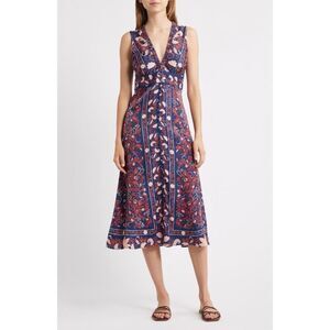 FARM Rio Women's Multicolor Boho Floral Scarf Sleeveless Midi Dress Small NWOT